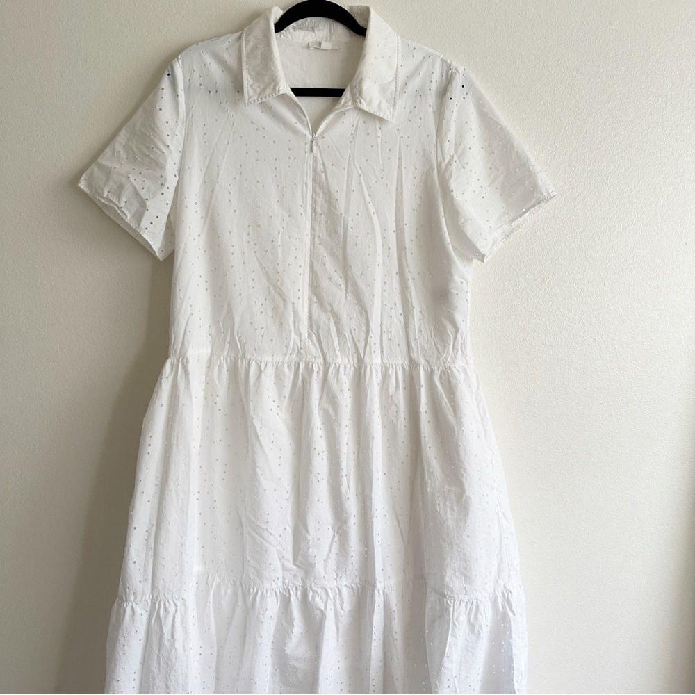 COS White Embroidered Dress with gathered panels 12 - Picture 3 of 12